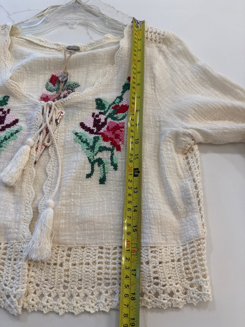 gimmicks by BKE Cream Cropped Knit Cardigan with Floral Embroidery - Picture 6 of 7
